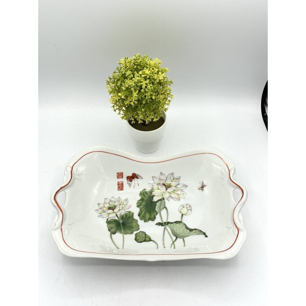 Tuscany Collection Lotus Tray – Japan Handled Serving Dish with Butterfly 12”
